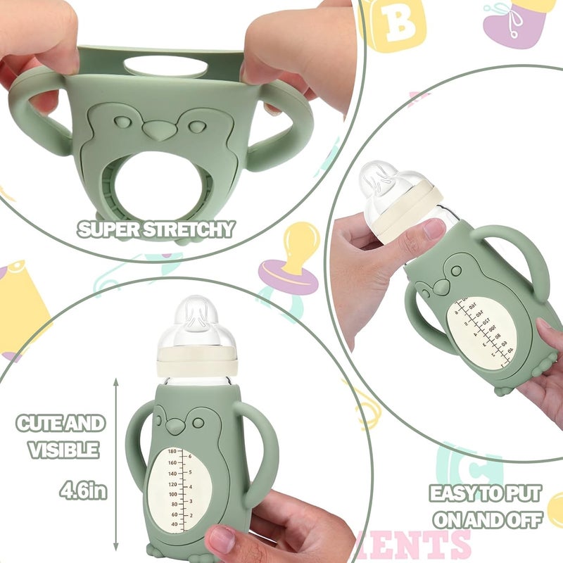 BUSOHA 3 Pack Silicone Sleeves for MAM Bottles - Baby Bottle Sleeves Compatible with MAM Glass Bottles Anti Breakage Baby Bottle Holder with Handle,9 OZ - Image 2